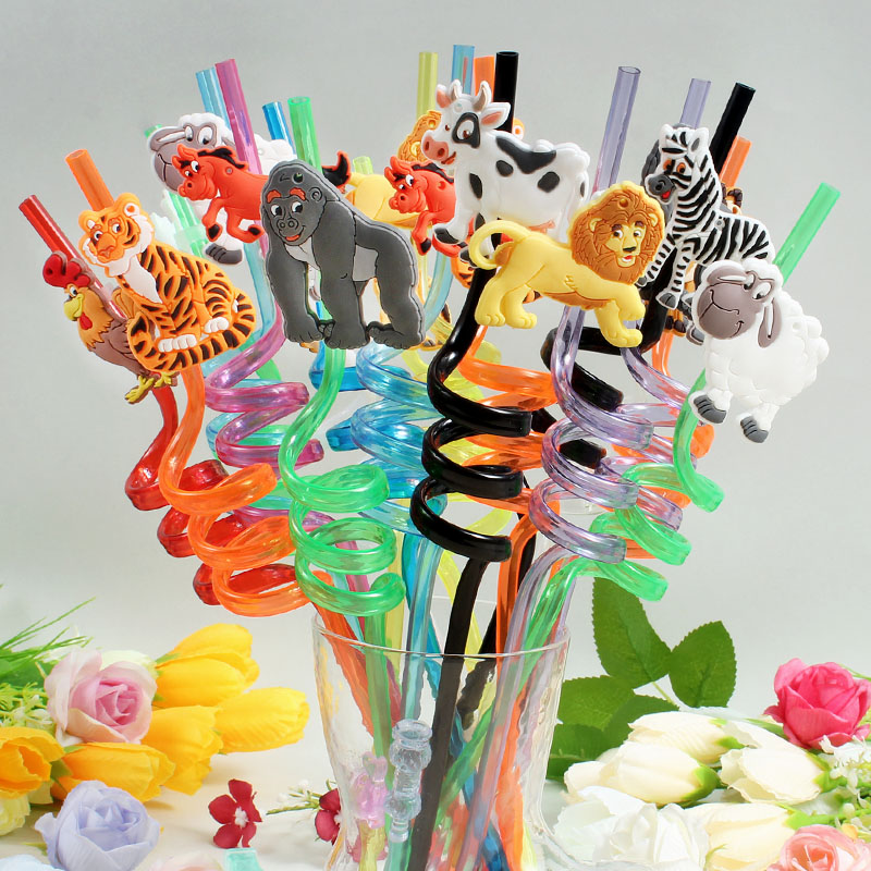 Reusable Straw - 12-pack of cartoon animal-themed straws, reusable,