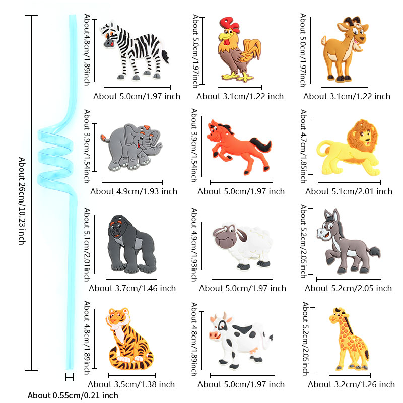 12-pack of cartoon animal-them - đánh giá và giá Reusable Straw